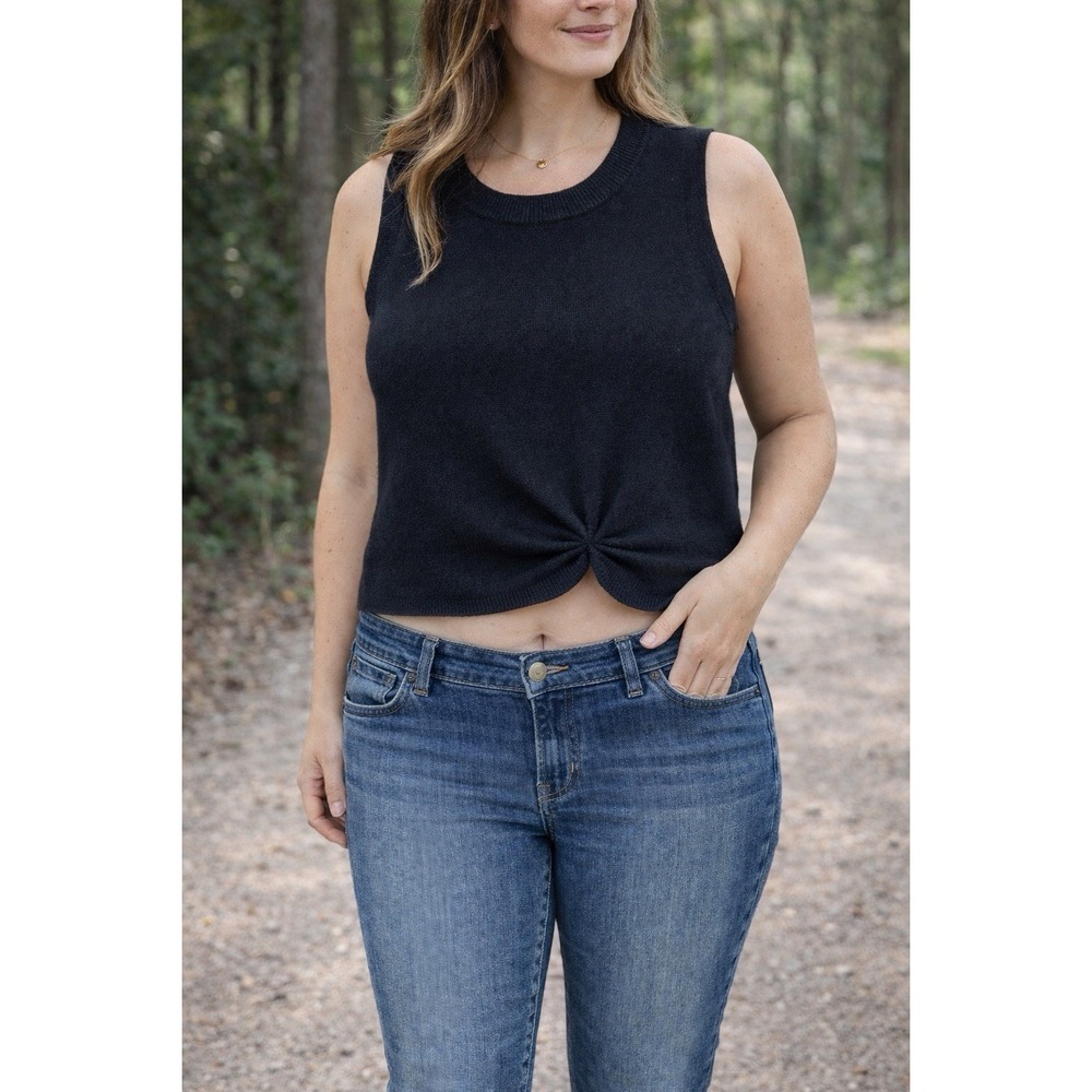 Rachel Zoe Women Top Cropped Black Laying Ribbed Size Large NWT